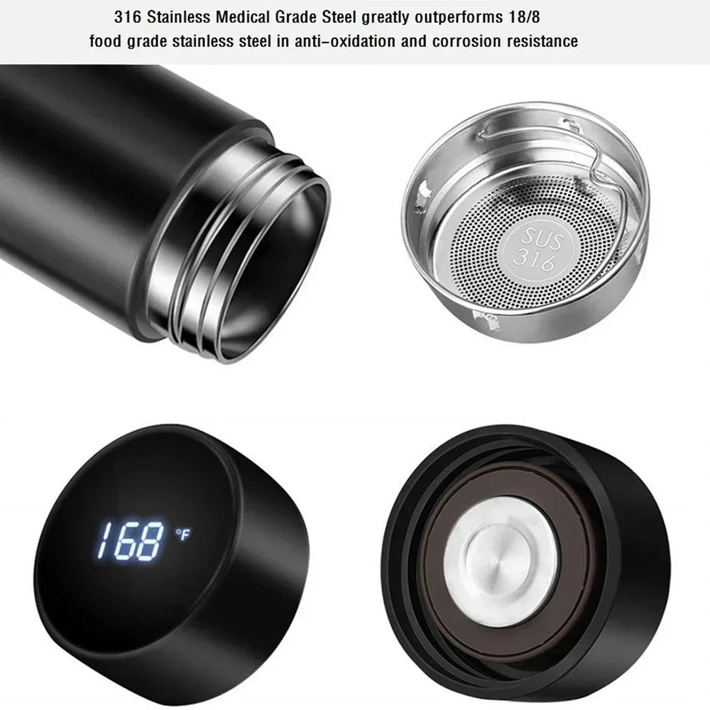 500ml LED Stainless Steel Thermos Bottle with Digital Temperature Display Intelligent Temperature Measurement Cup